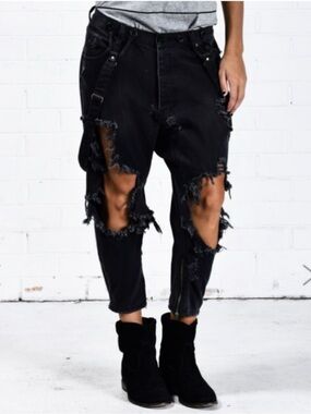 One Teaspoon Women's Black Distressed Boyfriend Jeans - Kingpins